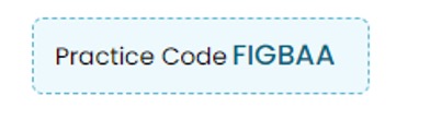 Entering the practice code in the healow app