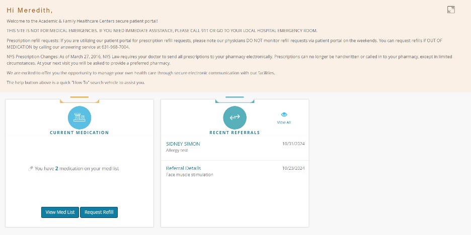 The healow patient portal dashboard