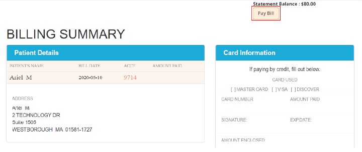 The ePayment window in the healow patient portal